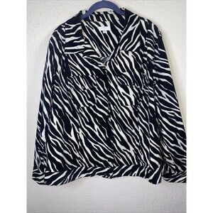CHARTER CLUB Zebra Animal Corduroy Snap Button Black Denim Jacket 1X Stretch EUC